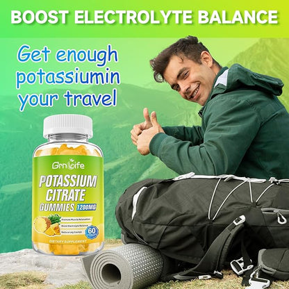 Potassium Citrate Gummies, High Potassium Supplement Gummies 1200mg Support Leg Cramps & Muscle Health, Potassium Gummies for Adults & Kids, Vegan, Pineapple Flavor 120 Count