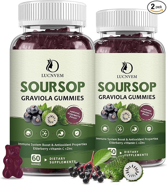 Organic Soursop Graviola Gummies, Soursop Extract with Elderberry Rich in Multivitamin for Natural Antioxidant, Cell Support & Regeneration, Immune Boost and Skin, Vegan- 60 Day Supply