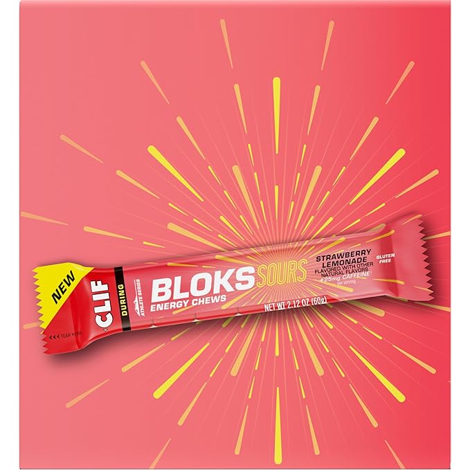 Clif Bloks Sours - Strawberry Lemonade Flavor with Caffeine - Energy Chews - Non-GMO - Plant Based - Fast Fuel for Cycling and Running - Quick Carbohydrates and Electrolytes - 2.12 oz. (18 Count)