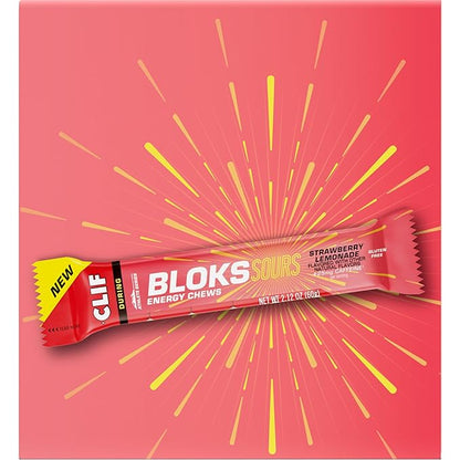 Clif Bloks Sours - Strawberry Lemonade Flavor with Caffeine - Energy Chews - Non-GMO - Plant Based - Fast Fuel for Cycling and Running - Quick Carbohydrates and Electrolytes - 2.12 oz. (18 Count)