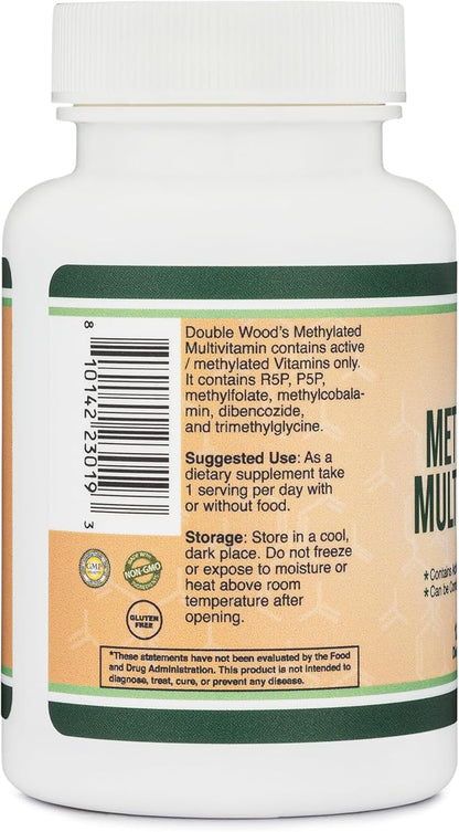 Methylated Multivitamin (Methylated and Activated Vitamins Only - Methylated B Complex with Trimethylglycine (TMG) and Methylfolate)(Non-GMO, Gluten Free MTHFR Supplement) 120 Capsules by Double Wood