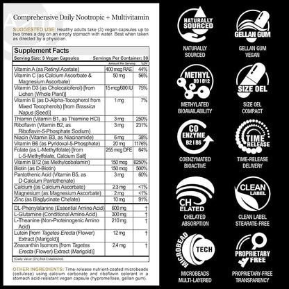 HCF A20 Microbead Brain Supplements for Memory and Focus + Brain Support, Calm, Mood, Alertness, Attention, Vision, Sleep, Immune System, 20 Premium Nootropic Nutrients Multivitamin & 7 Advances® Tech