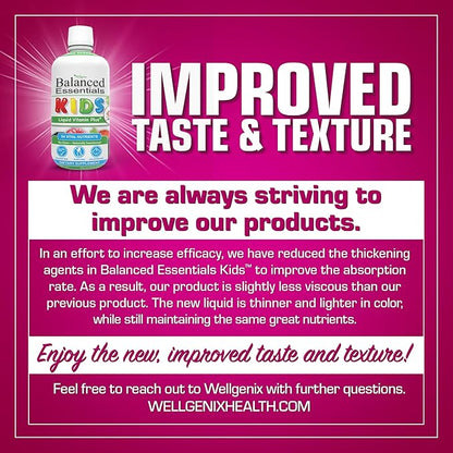 Wellgenix Balanced Essentials Liquid Kids Vitamin - Nutritional Multivitamin for Picky Eaters - Boost Immune System and Overall Health -Children, Toddler -Berry Flavor 16 Fl Oz