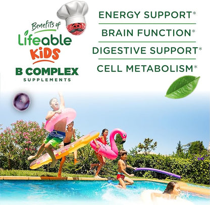 Lifeable Sugar Free Vitamin B Complex for Kids | B-Complex with Vitamin C | Great Tasting VIT B Complex Vitamins | Energy and Nerve Support | Kids B Vitamins Complex for Boys and Girls | 90 Gummies