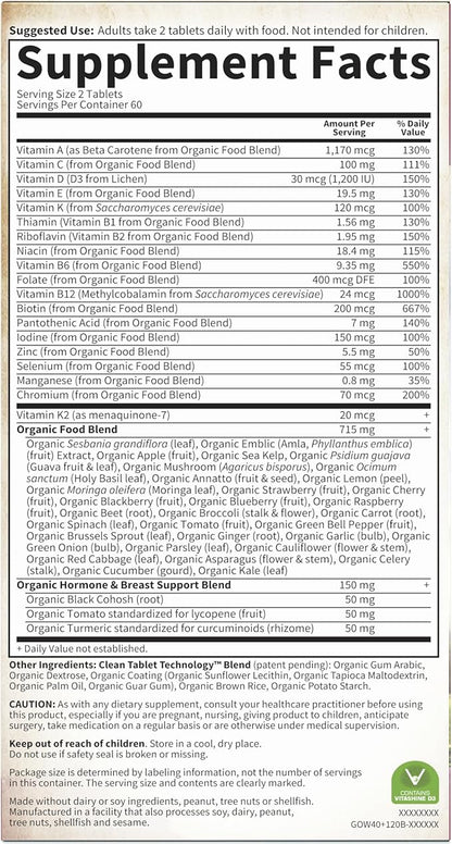 Garden of Life Organics Vitamins for Women 40 Plus - 120 Tablets, Womens Multi 40 Plus, Vegan Vitamins for Women Over 40, Hormone & Breast Health Support Blend, Whole Food Womens Multivitamin