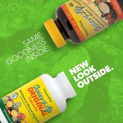 Natures Plus Source of Life - 180 Capsules - Multivitamin & Mineral Supplement - Supports Natural Energy & Overall Well-Being - Gluten Free, Vegetarian - 60 Servings