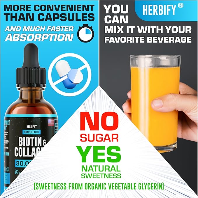 Liquid Collagen & Biotin - Hair Growth Supplement - Hair Skin and Nails Vitamins - Joint Health Supplement - Made in USA - Hair Growth for Women - Natural Liquid Collagen for Women and Men 2 Fl Oz