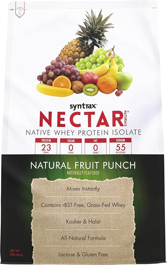 Syntrax Nutrition Nectar Naturals, 100% Whey Isolate Protein Powder, Natural Fruit Punch, 2 lbs