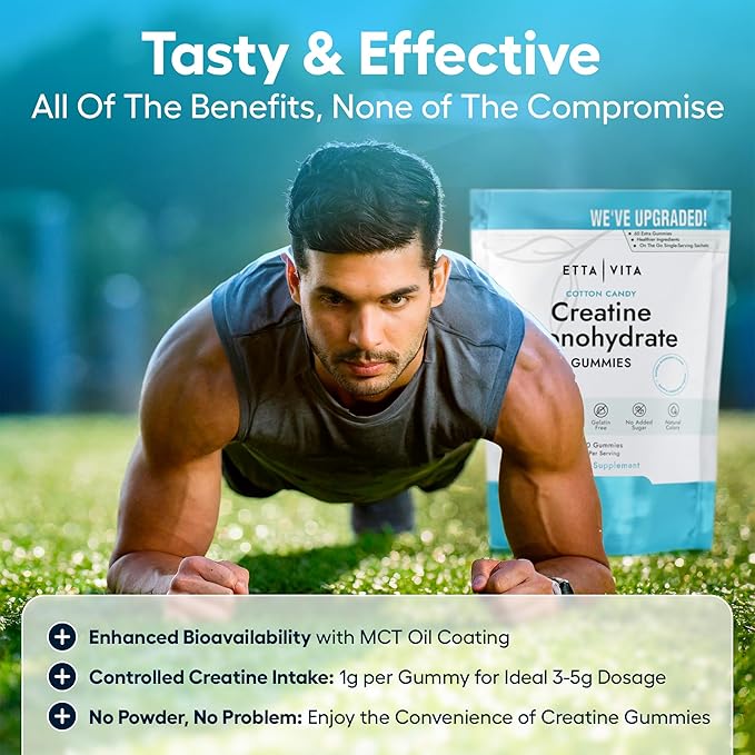 Sugar-Free Creatine Monohydrate Gummies (1g/Gummy) Potent Creatine Gummies for Men & Women, Creatine Supplement for Muscle Support, Cellular Energy, Cognitive Function - Non-GMO, Gluten-Free, Vegan