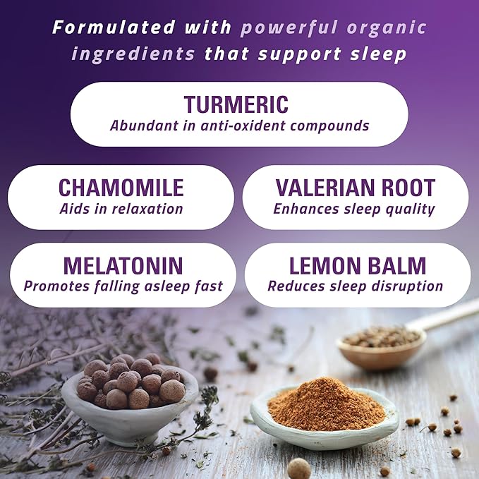 Turmaquik Organic Golden Moon Milk Turmeric Powder Mix, Super Sleep + Superfood Blend of Melatonin, Valerian, Chamomile, Lemon Balm, Ginger, Black Pepper, Curcumin, Cinnamon, Cardamom (3.2 Ounce)
