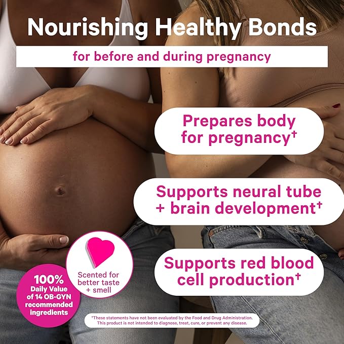 Pink Stork Total Prenatal Vitamins with DHA, Folate, Iron, Choline, and Vitamin B12 - Prenatals for Women to Support Fetal Development, Pregnancy Must Haves - 60 Capsules, 1 Month Supply