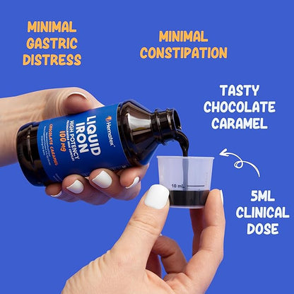 Iron Supplement High Potency Liquid Iron for Adults by Hematex - 100mg Polysaccharide Iron Complex Iron Supplements for Anemia and Iron Deficiency (Chocolate Caramel Flavor)