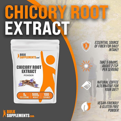 BulkSupplements.com Chicory Extract Powder - Chicory Root Supplement, Chicory Root Powder - Fiber Supplement, Gluten Free, 5g per Serving, 500g (1.1 lbs) (Pack of 1)