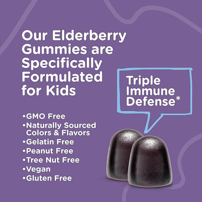 Sambucus Elderberry Gummies for Kids - Sugar Free - Immune Support Supplements with Vitamin C & Zinc, [3-1 Immune Booster] Vegan, Gelatin Free, Gluten Free - Tasty Chewable Berry Flavored Gummy