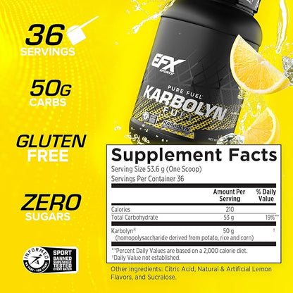 EFX Sports Karbolyn Fuel | Fast-Absorbing Carbohydrate Powder | Carb Load, Sustained Energy, Quick Recovery | Stimulant Free | 36 Servings (Lemon Ice)