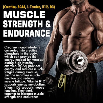 Creatine Monohydrate Gummies 5g for Men & Women, 7000mg with BCAA, Collagen Peptides, L-Taurine, Vitamin B12, D3, Chewables Creatine for Muscle, Delicious Natural Lemon Flavor, Sugar Free, 2 Pack