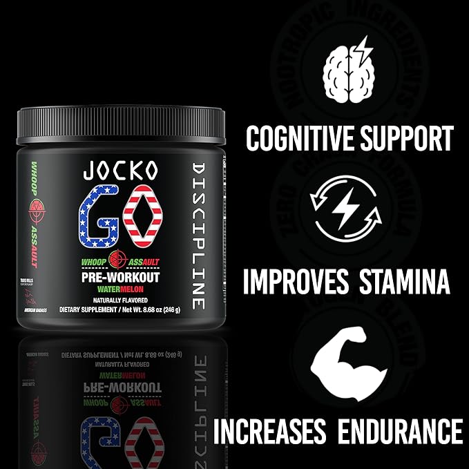Jocko Fuel Pre Workout Powder with L-Citrulline, Nootropic & Caffeine for Endurance & Stamina - Keto, Sugar Free Blend for Distance Running, Cycling, Jiu Jitsu - 30 Servings (Watermelon)