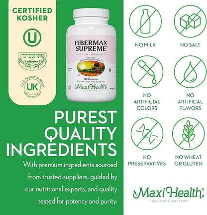 Maxi Fiber for Adults - Kosher Daily Fiber Supplement - 1500 mg Fiber Capsules for Men and Women with Psyllium Husk - Dietary Fiber Pills (Capsules 180 Count (Pack of 1))