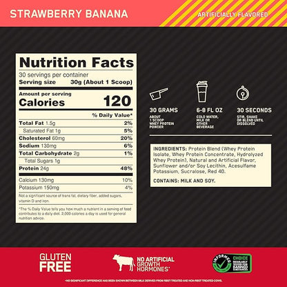 Optimum Nutrition Gold Standard 100% Whey Protein Powder, Strawberry Banana, 2 Pound (Packaging May Vary)