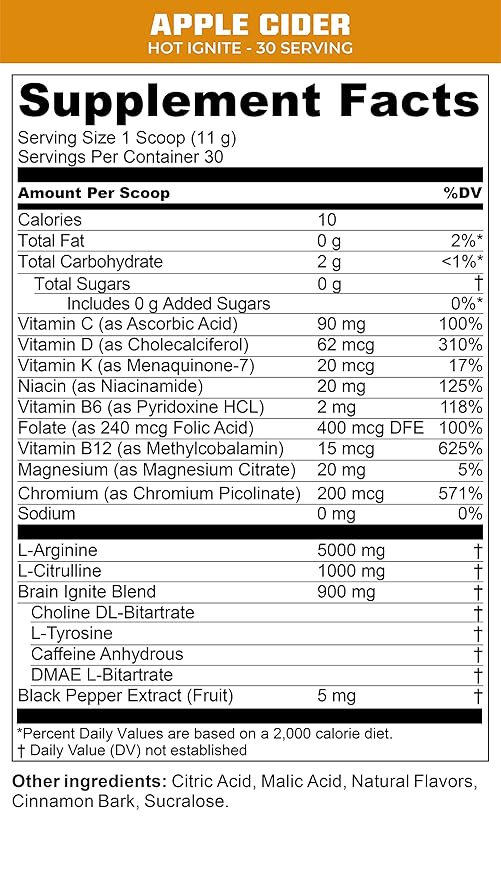 MTN OPS Hot Ignite Supercharged Energy Drink Mix Focus Enhancer, Apple Cider, Bag (30 Servings)