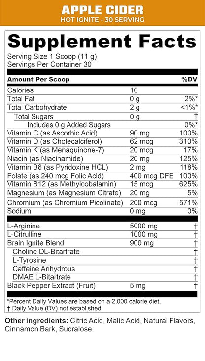 MTN OPS Hot Ignite Supercharged Energy Drink Mix Focus Enhancer, Apple Cider, Bag (30 Servings)