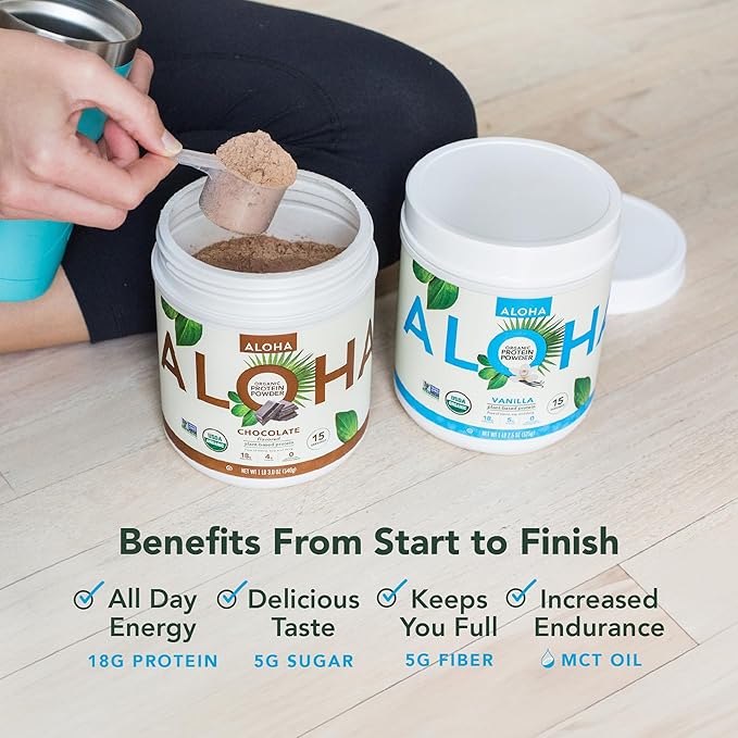 ALOHA Organic Plant Based Protein Powder, Stevia Free, Chocolate, 19.6 oz, 15 Servings