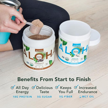 ALOHA Organic Plant Based Protein Powder, Stevia Free, Chocolate, 19.6 oz, 15 Servings
