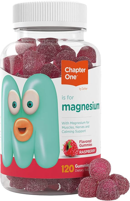 Chapter One Magnesium Gummies, High Dose Magnesium for Kids, Calm Kids Magnesium, Magnesium Gummies for Women and Men, Certified Kosher (Raspberry 120 Count)