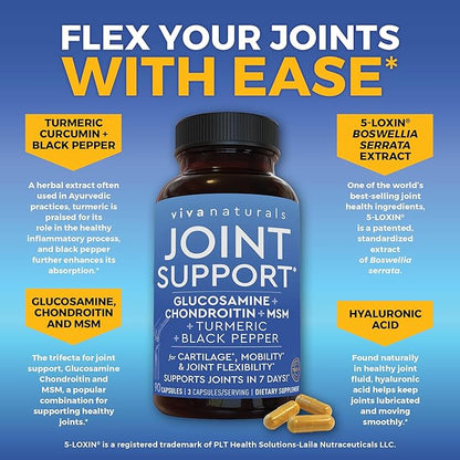 Glucosamine Chondroitin MSM Joint Support Supplement, 90 Capsules - with Turmeric, Black Pepper, Boswellia and Hyaluronic Acid - Joint Health Supplement for Mobility, Flexibility and Comfort