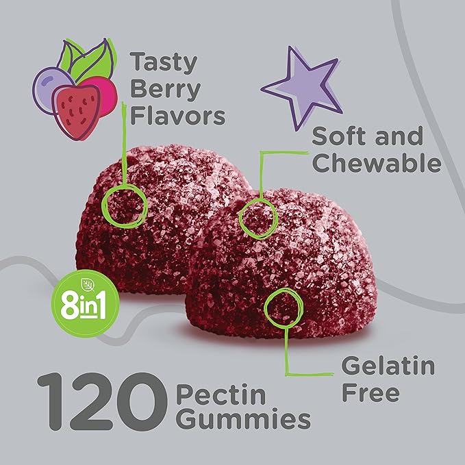 Kids Multivitamin Gummies with Probiotics - 8-1 Kids Vitamins for Immune Health Support with Vitamin C, D3, B12, B6, Zinc, Elderberry, Selenium - Vegetarian - Chewable Tasty Berry Flavored Gummy