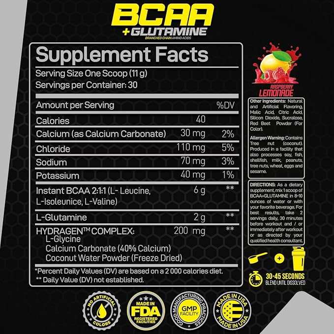 Forzagen BCAAS Amino Acids Powder with Glutamine BCAA Powder, Branched Chain Amino Acids Supplements Powder, BCAA Lean Energy Pre Workout - Post Workout Muscle Recovery Powder, 30 Servings