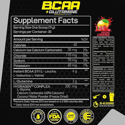 Forzagen BCAAS Amino Acids Powder with Glutamine BCAA Powder, Branched Chain Amino Acids Supplements Powder, BCAA Lean Energy Pre Workout - Post Workout Muscle Recovery Powder, 30 Servings