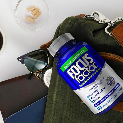 Focus Factor Adults Extra Strength, 120 Count- Brain Supplement for Memory, Concentration, Focus- DMAE, Vitamin D, DHA- Brain Health Supplement – Trusted Formula- Brain Vitamins, Focus Pills (3 Pack)