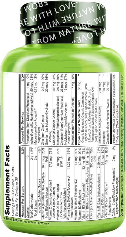 NATURELO Chewable Vitamin for Kids – Multivitamin with Whole Food Organic Fruit Blend - 60 Tablets for Children