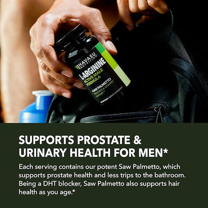 L Arginine Saw Palmetto for Men Prostate Supplement - Nitric Oxide (NO) & Prostate Support Supplement for Ultimate Male Health - Endurance Performance & Urinary Health - Vegan, 60 Count 1 Month Supply