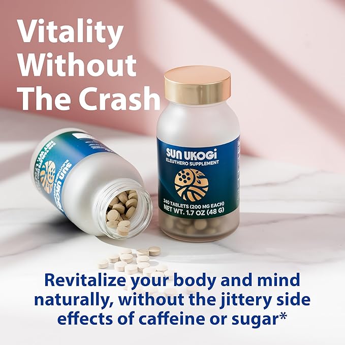 Sun Chlorella Sun Ukogi Organic Eleuthero Root 200 mg Siberian Ginseng Supplement - Natural Adaptogen Well Being & Endurance Supplement for Women & Men - Non-GMO - 240 Tablets