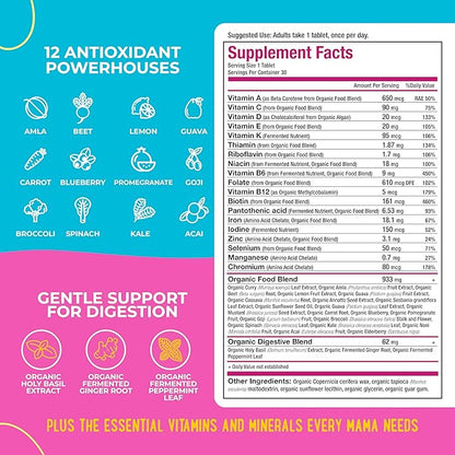 Mama Natural Organic Prenatal Vitamins For Women Vegan (30 Servings) | One A Day Prenatal Vitamins For Pregnant Women | Food Based, Non-gmo & Gluten-free - Pre Natal Multivitamin For Women With Folate