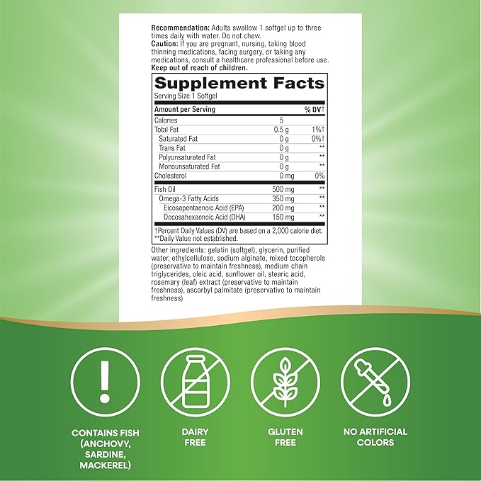 Nature's Way Super Fisol Fish Oil, Enteric Coated, Supports Cardiovascular and Joint Health*, Mega Potency Omega-3s, 180 Softgels (Packaging May Vary)