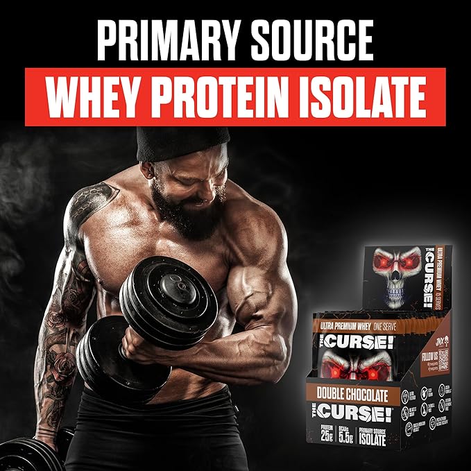 JNX SPORTS The Curse! Ultra Premium Whey Protein Powder Double Chocolate 15 Box Samples | 25g Protein Per Serve, Primary Source Whey Isolate