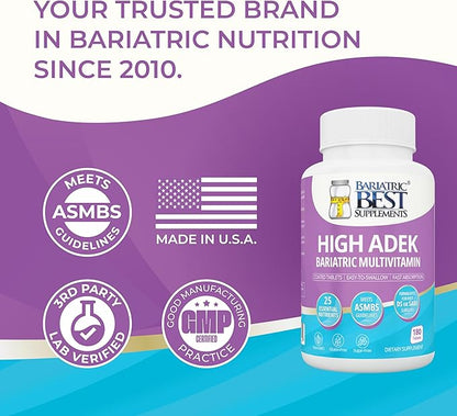 High A D E K Bariatric Multivitamin for Post DS/SADI Surgery, 25 Essential Nutrients for Post-Weight Loss Surgery, 180 Tablets, Meets ASMBS Guidelines for Bariatric Bypass