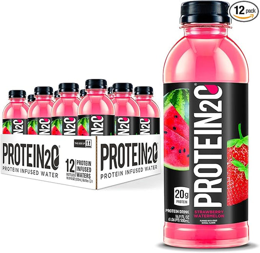 Protein2o 20g Whey Protein Isolate Infused Water Plus Electrolytes, Sugar Free Sports Drink, Ready To Drink, Gluten Free, Lactose Free, Strawberry Watermelon, 16.9 oz Bottle (12 Count)