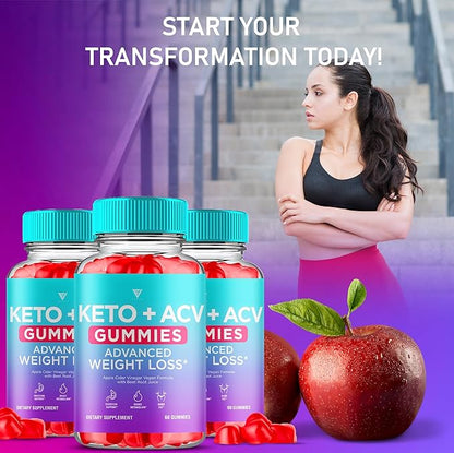 Keto ACV Gummies Advanced Weight Loss Belly Fat Burners Product Works Fast, ACV Keto Gummy Detox Cleanse Diet Apple Cider Vinegar Metabolism(60 Count)