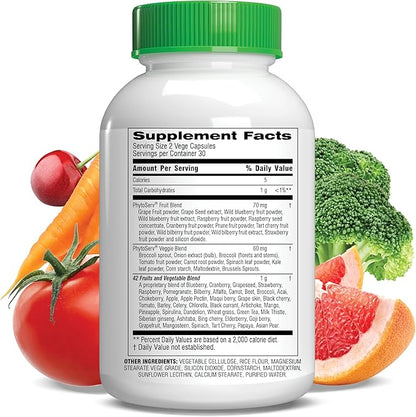 Botanic Choice Mega Fruits and Veggies Blend - 42 Fruit & Vegetable Superfood Capsules - Elderberry, Chlorella, Kale - Supplements - 60 Capsules