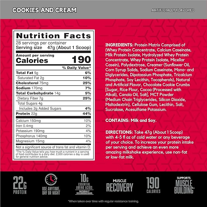 BSN SYNTHA-6 Whey Protein Powder, Micellar Casein, Milk Protein Isolate Powder, Cookies and Cream, 28 Servings (Package May Vary)