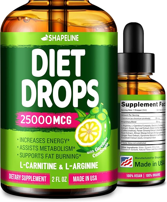 Diet Drops - Appetite Suppressant for Women & Men - Made in The USA - Natural Metabolism Booster - Diet Drops with Garcinia Cambogia, L-Arginine & L-Glutamine 2 Fl Oz