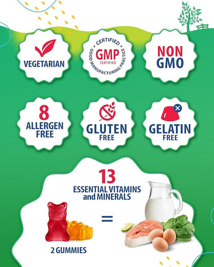 SUNNY SAM Kids Multivitamin Gummies - 90 Chewable Vitamins - Daily Supplement with 14 Essential Vitamins for Ages 2 and Above - Includes Vitamin A, C, D, E, Vegetarian B6 and B12, Zinc, Biotin