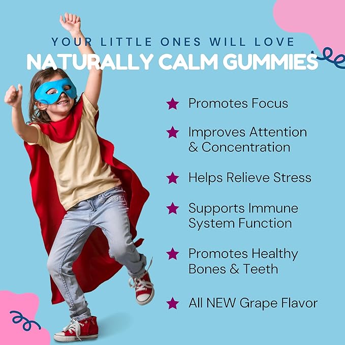 Dr. Klein's Naturally Calm Gummies for Kids - Chamomile, Linden, & Magnesium for Soothing Kids Ages 5+ Vitamins to Aid Sleep - Magnesium Gummies for Kids - Calm Chews for Kids - Grape Sugar-Free 60ct