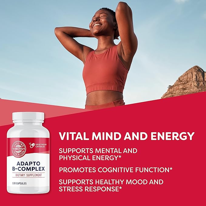 Vimergy Adapto B Complex, 120 Servings – High Potency with 8 B Vitamins, Rhodiola & Hawthorn Berry – Supports Mental Energy, Cognition, Mood - Non-GMO, Kosher, Vegan, Paleo, No Gluten, No Soy