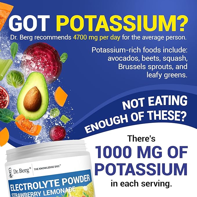 Dr. Berg Zero Sugar Hydration Keto Electrolyte Powder - Enhanced w/ 1000 mg of Potassium & Real Pink Himalayan Salt (NOT Table Salt) - Strawberry & Lemonade Hydration Drink Supplement - 50 Servings