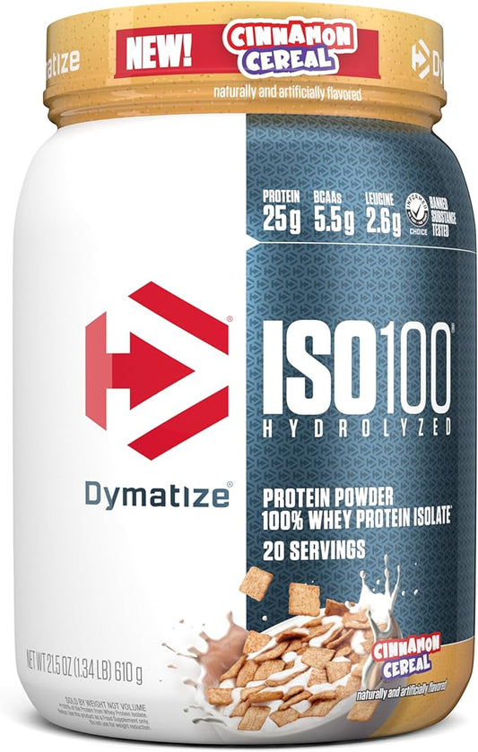 Dymatize ISO100 Hydrolyzed Protein Powder, 100% Whey Isolate, Cinnamon Cereal, 20 Servings, Gluten-Free